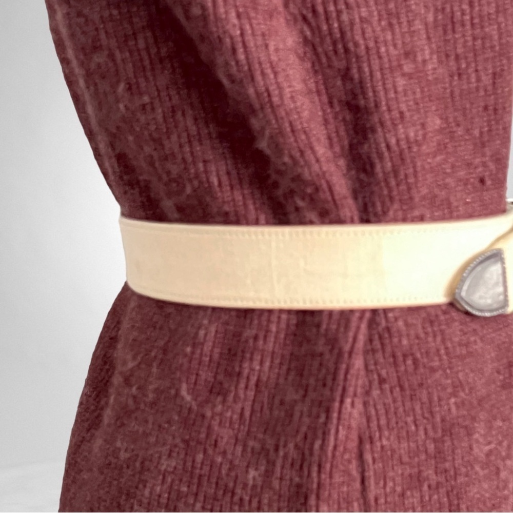 Vintage Western Canvas Belt SZ L Cream Silver - Picture 4 of 9